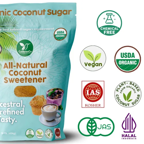 Vista 4 de Colibreeco, Azúcar de coco orgánico, 1 libra (paquete de 2): perfecto para endulzar bebidas y recetas Sustituto de azúcar de bajo índice