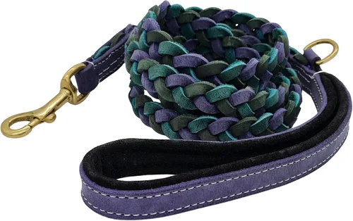 Vista 10 de Blazing Paws Vibrania Correa corta de piel envejecida súper suave y gruesa de 4 pies de ancho con anillo lateral, trenzado completo, para perros