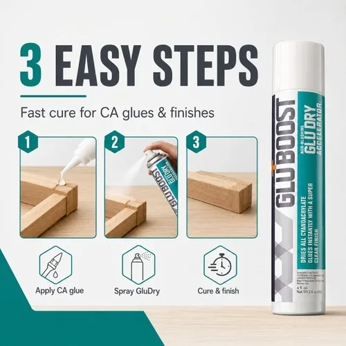 Vista 5 de GluBoost Spray acelerador de CA seco con pegamento que no se ruboriza, acabado súper transparente, seca todo el pegamento de cianoacrilato al