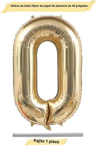 Vista 2 de Globo dorado claro con el número 0 de aluminio de 40 pulgadas, color oro champán, globo de helio 0 Mylar Oro claro 0