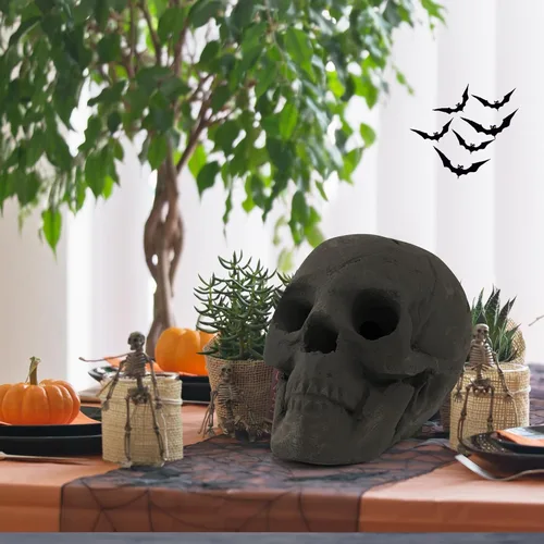Vista 8 de Tangkula Calavera de cerámica para Halloween, calaveras humanas a prueba de fuego, reutilizables, con forma de calavera, decoración de Halloween