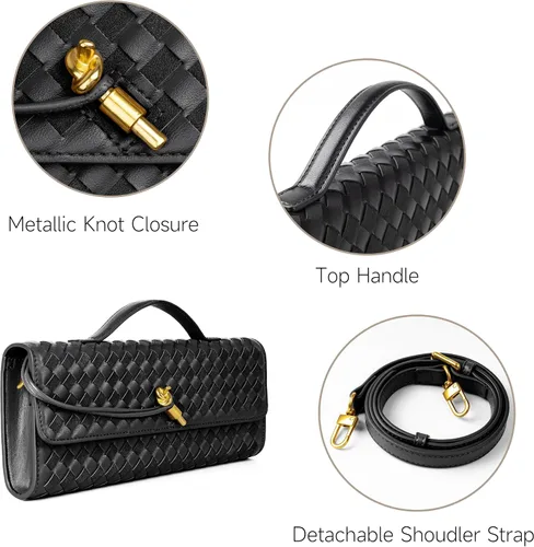 Vista 6 de Joryin Bolso tejido para mujer, bolso de mano de noche tejido de cuero y gamuza, bolso cruzado de gamuza, bolso formal de noche
