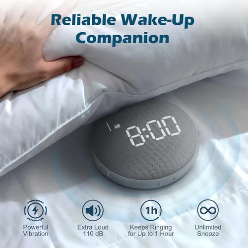Vista 2 de REACHER Reloj despertador súper fuerte para personas de sueño pesado, adultos y adolescentes, reloj despertador vibratorio con vibrador de cama bajo