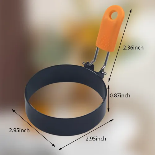 Vista 2 de Generic Anillos de huevo de acero inoxidable, redondos de 3.5 pulgadas, antiadherentes, mango de silicona, paquete de 2 Naranja