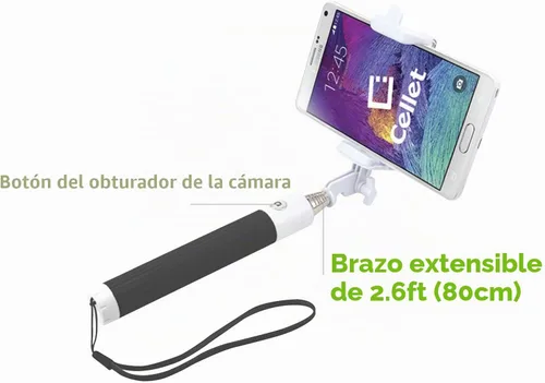 Vista 7 de Cellet Selfie Stick, extensible autorretrato selfie monopie de mano con cable auxiliar para teléfonos inteligentes - negro