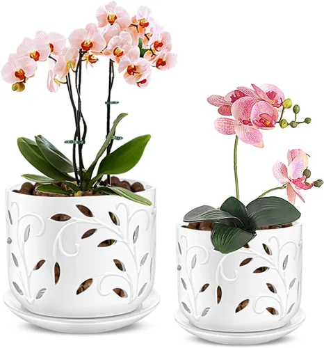 Vista 9 de EFISPSS Macetas de orquídeas con agujeros, macetas de orquídeas de 7 pulgadas con agujeros de drenaje y bandeja, maceta grande