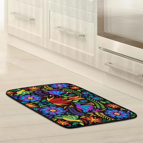 Vista 5 de Felpudo con diseño floral de pájaros mexicanos, resistente a la suciedad, lavable a máquina, tapete antideslizante para cocina, baño, lavandería, 24