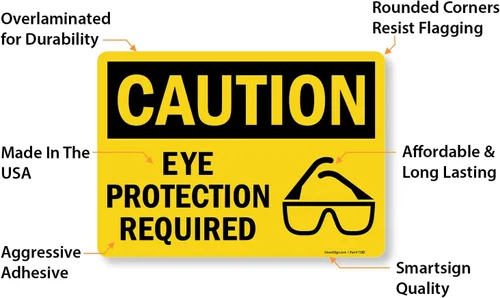 Vista 6 de SmartSign Vinilo adhesivo OSHA cartel de seguridad, leyenda "Precaución: Se requiere protección ocular", 10 pulgadas de alto x 14 pulgadas de ancho