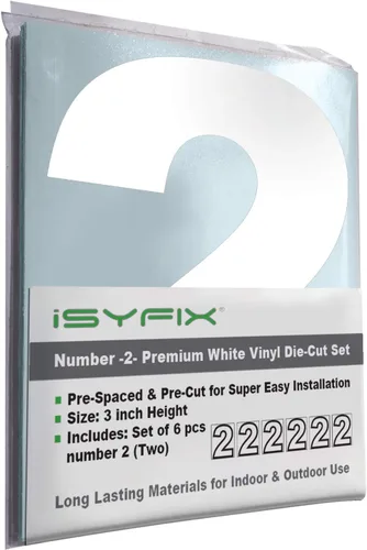 Vista 9 de iSYFIX - Calcomanías de vinilo blancas con número 0 (cero) - Juego de 6 unidades de 1.5 pulgadas autoadhesivas - Decalcomanías premium troqueladas