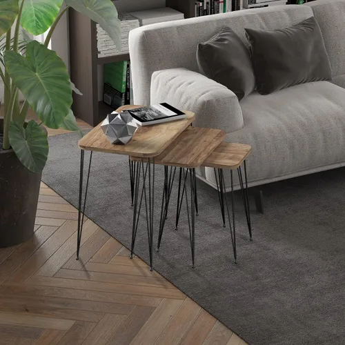 Vista 14 de Juego de 3 anidadores rectangulares, mesa anidable, base moderna de aspecto de grano de madera para mesas de centro o mesitas de noche, mesa