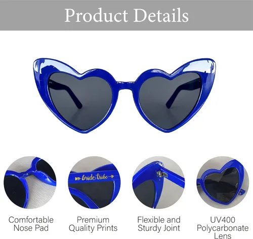 Vista 5 de LADY&HOME 10 pares de lentes de sol en forma de corazón, gafas de sol de despedida de soltera con forma de corazón, suministros para regalos de Azul
