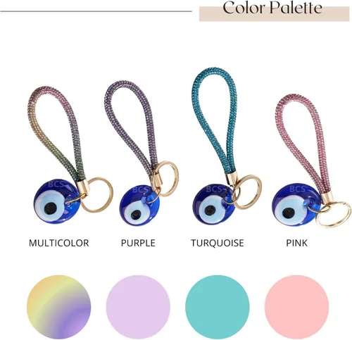 Vista 6 de BCS Evil Eye Keychain Bag Charm - Good Luck & Protection Amulet - Car Keyring Purse Accessories for Women