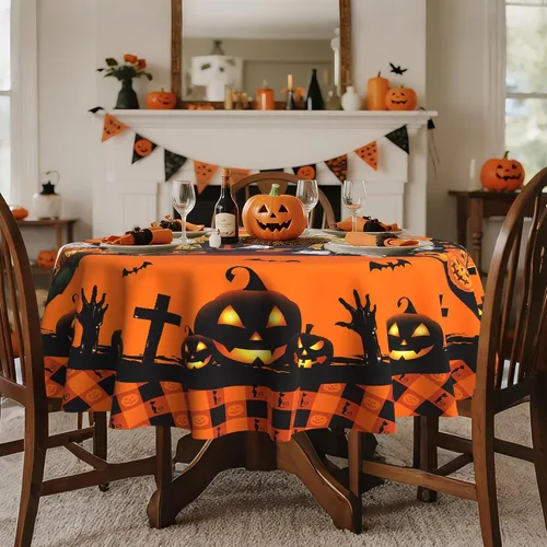 Vista 5 de Hexagram Mantel redondo de Halloween de 60 pulgadas, mantel de fantasma de calabaza