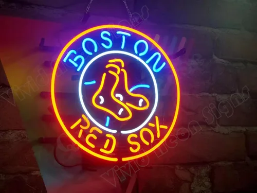Vista 2 de Queen Sense Lámpara de neón de 14"x14" Red Sox Neon Sign Light Man Cave Bar Pub Beer Gift Neon Lamp A114BRS