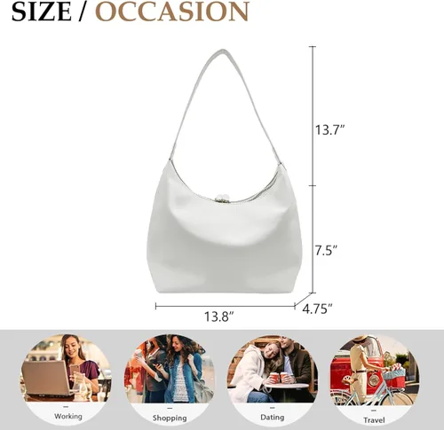 Vista 6 de Hobo Bag for Women Fashion PU Leather Shoulder Bag Small Tote Handbag Ladies Casual Satchel Purses with Double Zipper Closure