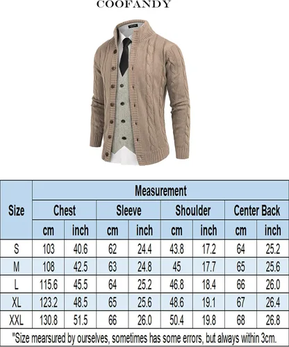 Vista 6 de COOFANDY Men's Cardigan Sweater Slim Fit Stand Collar Cardigan Casual Cable Knitted Button Down Sweater with Pockets