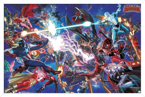 Vista 13 de Trends International Marvel Comics Secrets Wars - Póster de pared de batalla de 14.725 x 22.375 pulgadas, versión enmarcada de madera de granero