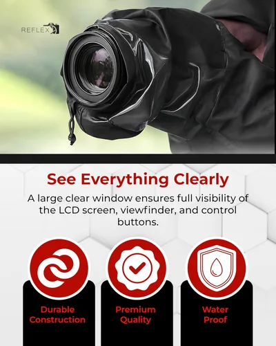 Vista 5 de REFLEX CAMERA Funda protectora universal impermeable para lluvia DSLR/SLR con mangas de cordón y ventana de visión transparente para Sony, Canon