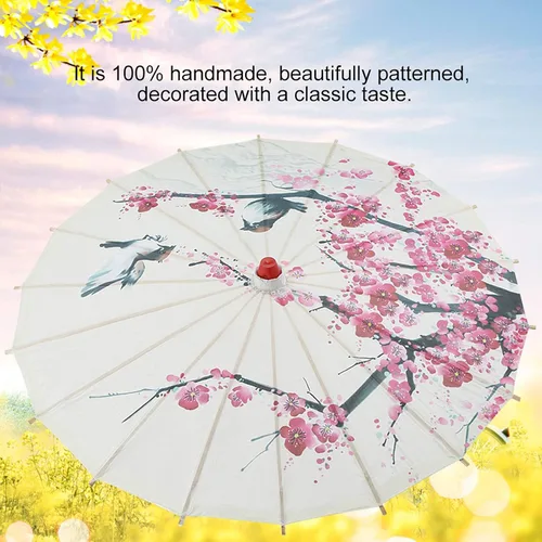 Vista 3 de Sombrilla japonesa hecha a mano de papel aceitado Paraguas de arte chino Danza clásica Parasol Flor de ciruelo para fotografía, fiestas de boda