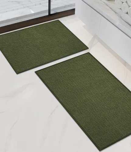 Vista 21 de Chakme Juego de 2 alfombras de baño ultrafinas, absorbentes, antideslizantes, lavables a máquina, color negro, 17 x 24 pulgadas / 17 x 30 pulgadas