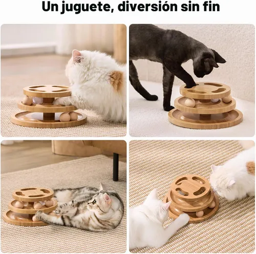 Vista 7 de ZOMISIA Juguete de Pista de Bola para Gatos con Rompecabezas en la Parte Superior y Campana DIY, Juguetes de Madera para Gatos de Interior, Torre