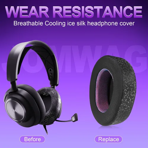 Vista 5 de Almohadillas de repuesto Magic Ice Gel para SteelSeries ARCTIS NOVA PRO (cableadas), color negro y morado