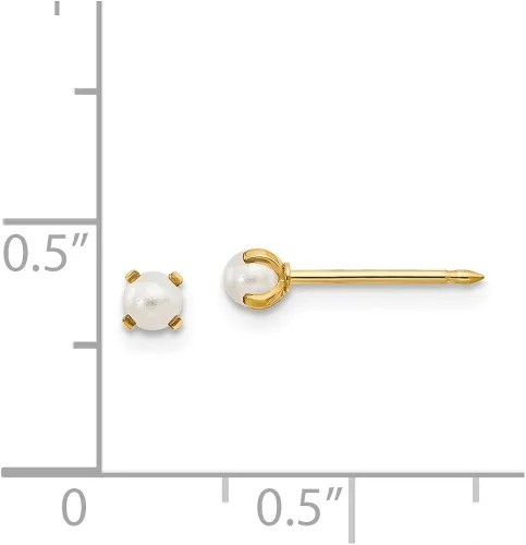 Vista 3 de Pendientes de tuerca de oro amarillo sólido de 14 quilates, 0.118 in, perlas de imitación, 0.118 in