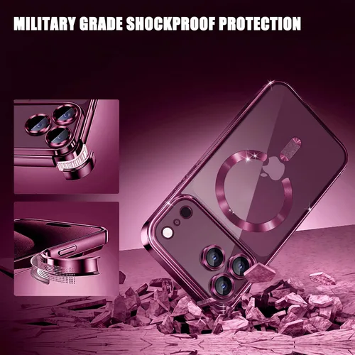 Vista 6 de Misscase Funda magnética transparente para iPhone 18 Pro con protector de pantalla de privacidad, protector de lente de cámara, funda magnética Rojo