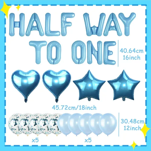 Vista 5 de JeVenis Globos de Mitad Camino a Uno para Cumpleaños de 1/2 Año, Decoraciones de Cumpleaños de Mitad Camino a Uno (azul)