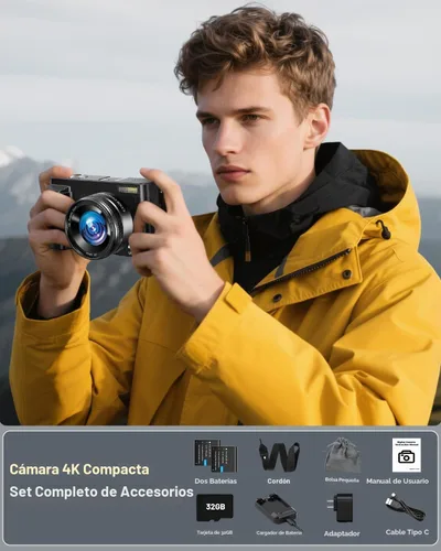 Vista 6 de Cámara digital, cámara digital compacta para adolescentes y adultos, para viajes, cámara de vlogging para fotografía