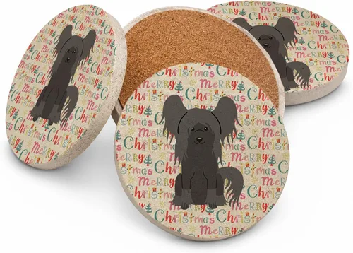 Vista 8 de Abyssinian Sand Terrier Merry Christmas - Posavasos grandes de piedra arenisca (4 unidades)