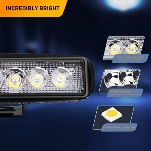 Vista 3 de GOOACC 2 unidades de barra de luz LED de 18 W, haz de trabajo, vainas de haz de luz todoterreno para conducción antiniebla, lámpara inversa