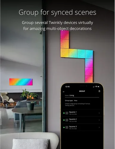 Vista 5 de Panel Maestro Cuadros Twinkly, Panel LED RGB, Incluye 1 Panel Principal y Fuente de Alimentación USB-C, Compatible con HomeKit, Alexa y Google Home
