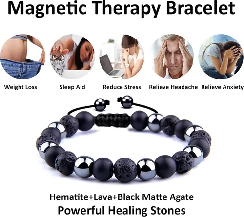 Vista 2 de Pulsera de triple protección para traer suerte y prosperidad hematita negra obsidiana ojo de tigre, pulsera Fengshui para mujeres y hombres