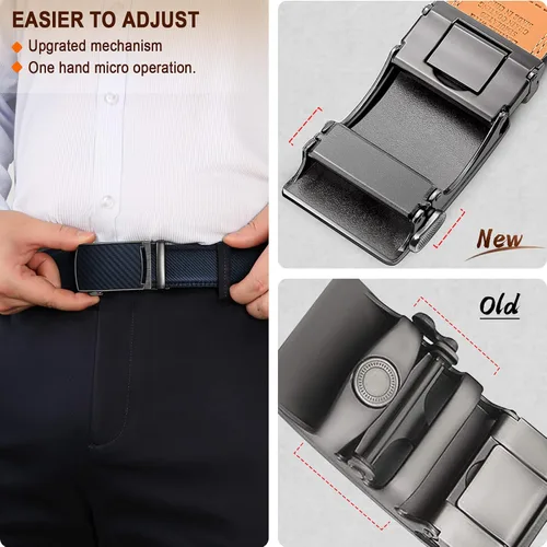 Vista 5 de KEMISANT Cinturón para hombre, correa de trinquete deslizante de cuero genuino para hombre pantalones de vestir Oxford, tamaño ajustable