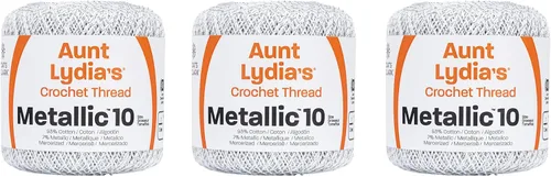 Vista 10 de Aunt Lydia Classic Crochet - 3 unidades de 350y/1,049.9 ft - Natural Tamaño 10 3 capas 100% algodón mercerizado hilo de ganchillo para tapetes