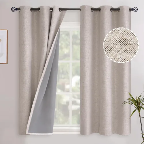 Vista 81 de YoungsTex - Cortinas opacas de lino para dormitorio, oscurecimiento de la habitación, cortinas con textura de lino, paneles con aislamiento térmico