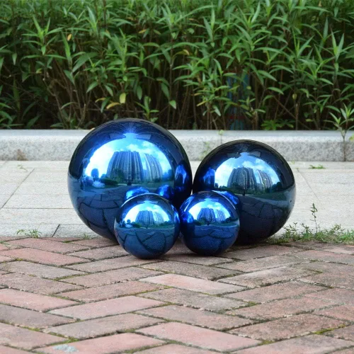 Vista 3 de Bola de observación de acero inoxidable azul de 8 pulgadas, globo de jardín de espejo, decoración para el hogar y el jardín