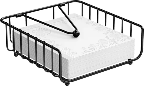 Vista 8 de Paquete de 2 servilleteros para mesa con brazo pesado, servilleteros planos de metal para servilletas de papel, dispensador de servilletas al aire