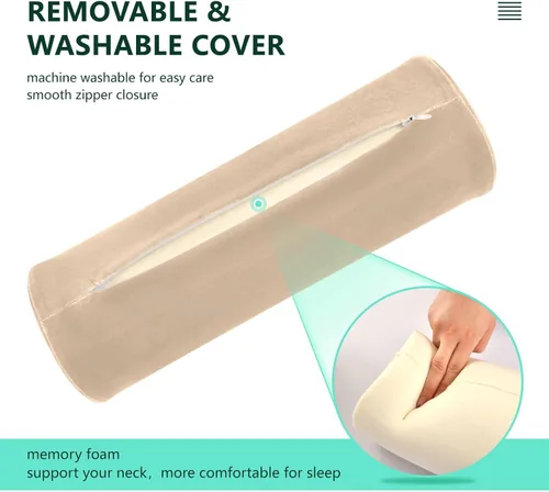 Vista 4 de Almohada y funda de almohada para el cuello para dormir, fundas de almohada redondas, almohada de cuello cilíndrico, almohada de apoyo para cama