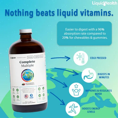 Vista 2 de LIQUIDHEALTH Paquete completo de vitaminas líquidas diarias de complejo B múltiple y mega energía para adultos, apoyo del sistema inmunológico