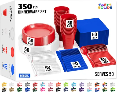 Vista 13 de Exquisite 350 Piezas Platos de Plástico de Cumpleaños Azules Para Fiestas, Juego de Platos Desechables de Cumpleaños Azules, 50 de Cada Juego