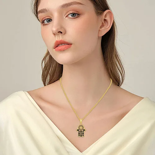 Vista 91 de Aniu Joyería de plata de ley 925 Hamsa de Fátima para mujer con circonita cúbica, viene con caja de regalo negra