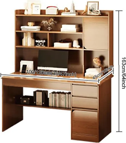 Vista 2 de Escritorio moderno de oficina en casa con estante de almacenamiento, mesa de escritorio, escritorio de estudio, estación de trabajo con gabinete
