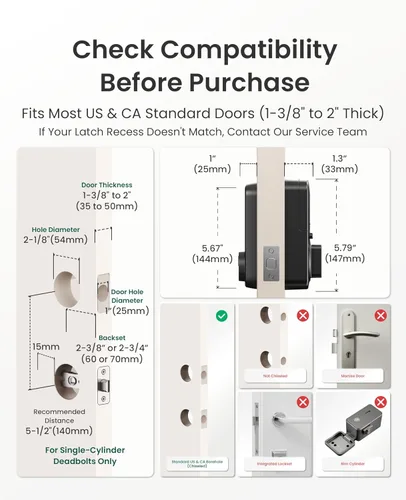 Vista 6 de DESLOC B200 - Cerradura inteligente de puerta con control de aplicación, cerrojo de entrada sin llave para puerta delantera, bloqueo automático