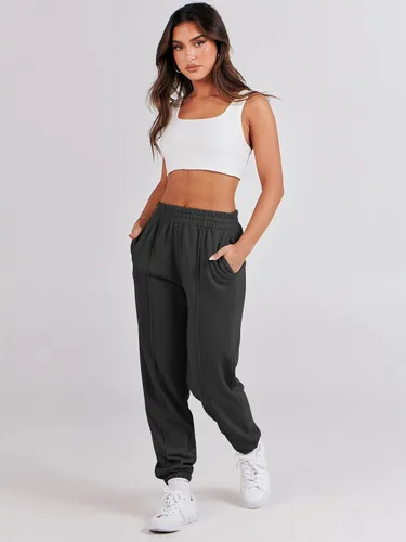 Vista 7 de ANRABESS Pantalones deportivos holgados de cintura alta para mujer, pantalones deportivos con parte inferior de cincha