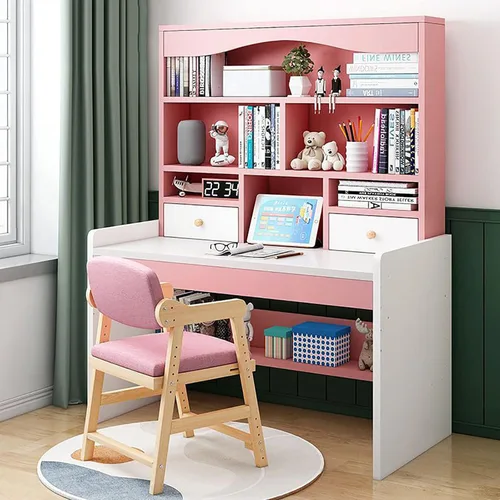 Vista 9 de QQXX Juego de escritorio y silla de altura ajustable, mesa de estudio de madera con gabinete y cajón de almacenamiento, mesa de escritorio de Azul A