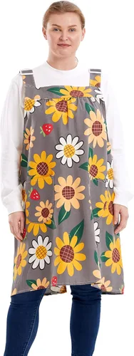 Vista 12 de Delantales sin lazos para mujer, talla grande, con bolsillos, de algodón, lino, para hornear, cocina, cocina