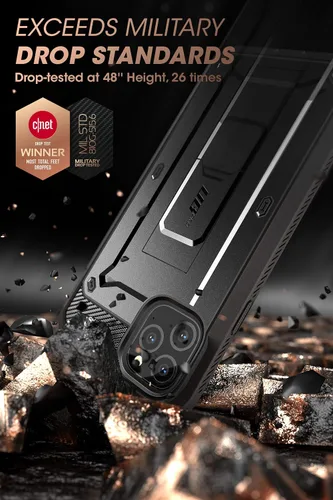 Vista 2 de SUPCASE Funda para iPhone 11 Pro Max con protector de pantalla (Unicorn Beetle Pro), [soporte integrado y clip para cinturón] Funda protectora Negro