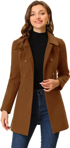 Vista 31 de Allegra K Abrigo Largo De Invierno Con Cuello Peter Pan Y Doble Botonadura Para Mujer Beige